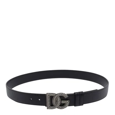 Dolce & Gabbana Black Belt With Logo Plaque On The Front In Leather Man In Black