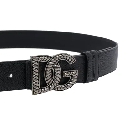 Dolce & Gabbana Black Belt With Logo Plaque On The Front In Leather Man In Black