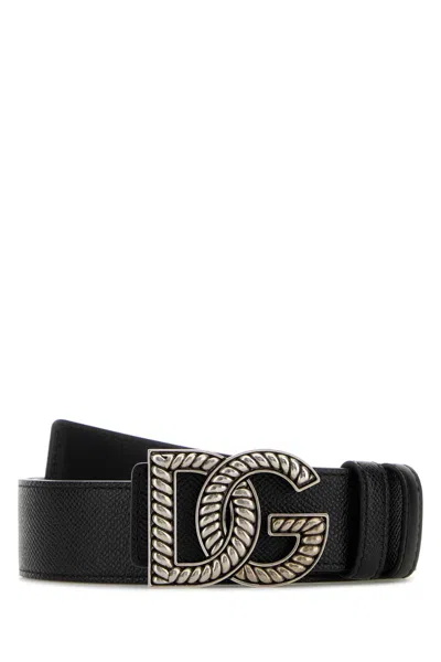 Dolce & Gabbana Black Belt With Logo Plaque On The Front In Leather Man In Black