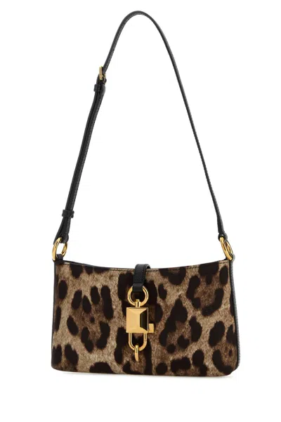 Dolce & Gabbana Lock Leather-trimmed Leopard-print Satin-twill Shoulder Bag In Multi