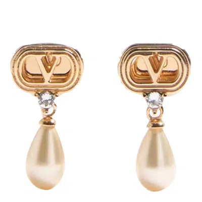 Valentino Swarovski Crystal-embellished Ovalette Logo Earrings In Gold