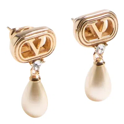 Valentino Swarovski Crystal-embellished Ovalette Logo Earrings In Gold