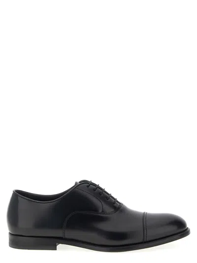 Doucal's Blue Oxford Shoes In Brushed Leather With Toe Cap In Black