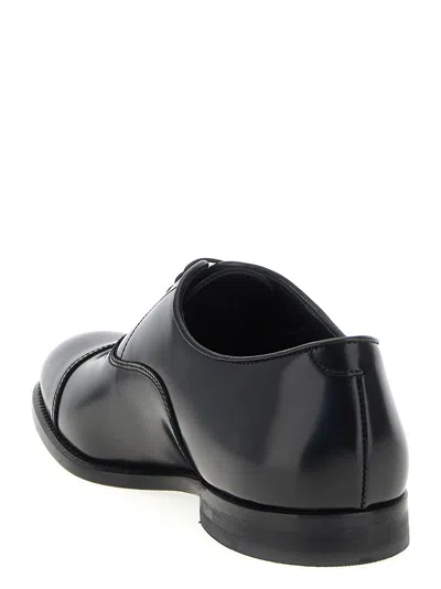 Doucal's Blue Oxford Shoes In Brushed Leather With Toe Cap In Black