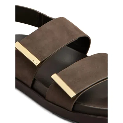 Tod's Leather Slingback Sandals Open Toe Design In Brown