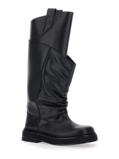 Attico Passeggiata Black Boots With Heel-tab And Rubber Sole In Leather Woman