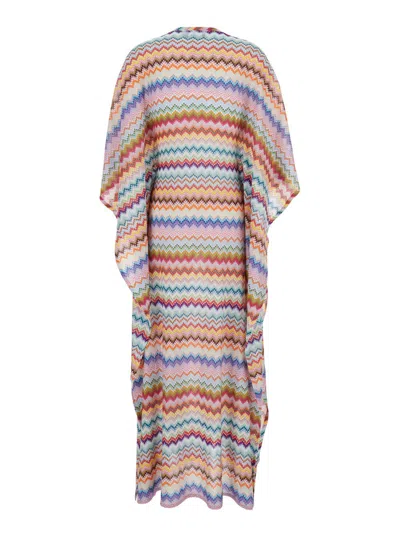 Missoni Long Caftan Cover-up With Micro Pixel-effect Zigzag Pattern In Multi