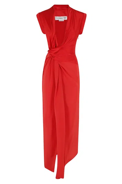 Victoria Beckham Womens Cardinal Red Asymmetric Plunge Stretch-woven Maxi Dress