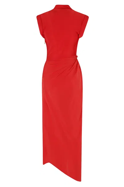 Victoria Beckham Womens Cardinal Red Asymmetric Plunge Stretch-woven Maxi Dress