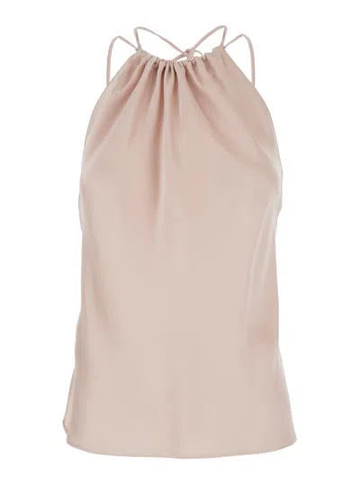 Pinko Carota Pink Sleeveless Top With Adjustable Spaghetti Straps And Ruched Neckline In Tech Fabric Woman In Neutral