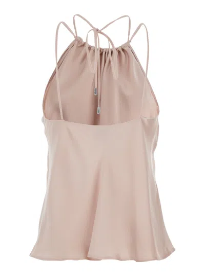 Pinko Carota Pink Sleeveless Top With Adjustable Spaghetti Straps And Ruched Neckline In Tech Fabric Woman In Neutral