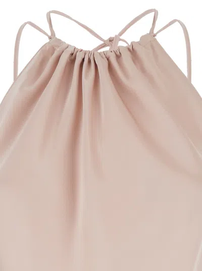 Pinko Carota Pink Sleeveless Top With Adjustable Spaghetti Straps And Ruched Neckline In Tech Fabric Woman In Neutral