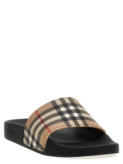 Burberry Brown Slides Sandals With Vintage Check Motif In Polyurethane In Multi
