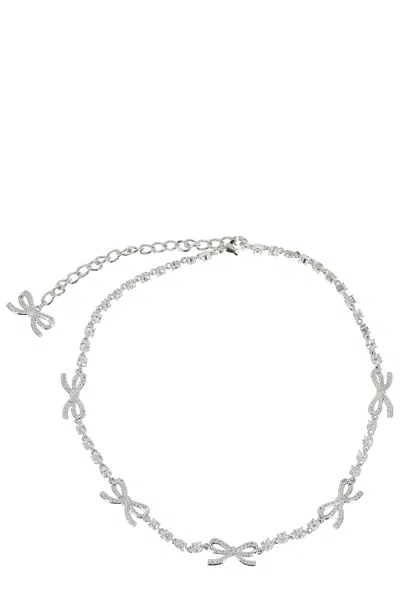 Self-portrait Silver Colored Necklace With Bows And Crystal Embellishments In Copper Woman In White
