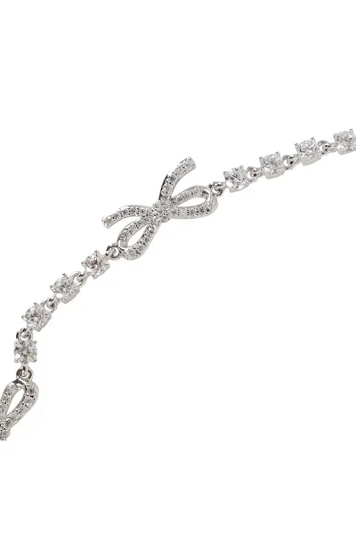 Self-portrait Silver Colored Necklace With Bows And Crystal Embellishments In Copper Woman In White