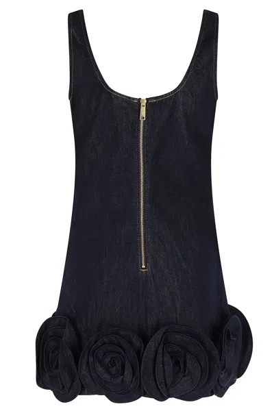 Self-portrait Short Blue Dress With Floral Applique Self Portrait In Black