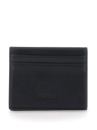 Pinko Saddle Black Wallet With Logo Detail On The Front In Leather Woman In Black