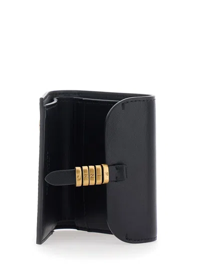 Pinko Saddle Black Wallet With Logo Detail On The Front In Leather Woman In Black