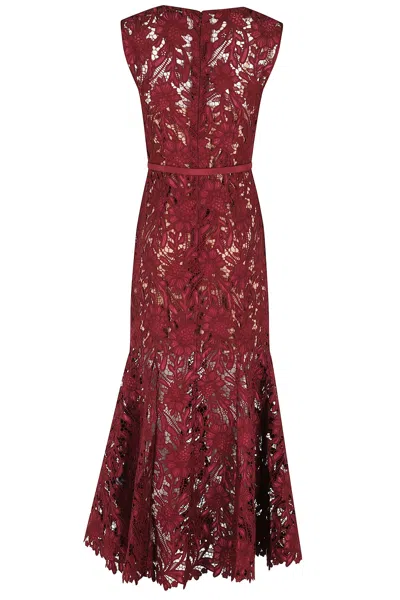 Self-portrait Fitted Guipure Lace Midi Dress With Removable Belt In Red