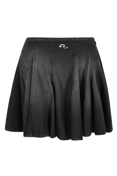 Diesel De-spiki-s Short Denim Skirt With Washed-out Effect In Black