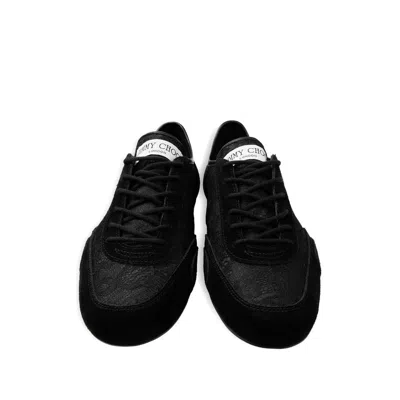Jimmy Choo Sunny Leather-trimmed Suede And Lace Sneakers In Black
