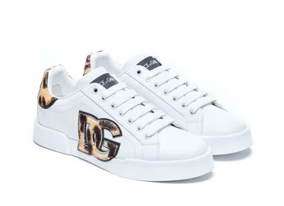 Dolce & Gabbana Portofino Light Strobel Nappa Calfskin Sneakers In White
