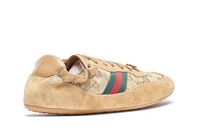 Gucci Shift Low Top Sneakers Rubber Sole Stripe In Brown