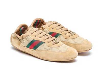 Gucci Shift Low Top Sneakers Rubber Sole Stripe In Brown