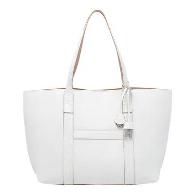 Hogan Script Shopping Tote Bag Top Handles Strap In White