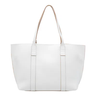 Hogan Script Shopping Tote Bag Top Handles Strap In White