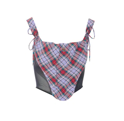 Vivienne Westwood Puppy Tartan Linen And Mesh Bustier Top In Multi