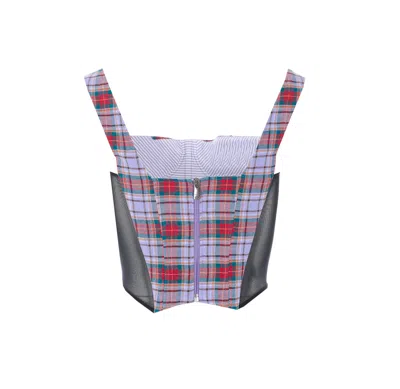 Vivienne Westwood Puppy Tartan Linen And Mesh Bustier Top In Multi