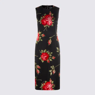 Dolce & Gabbana Women Black Dress With All-over Floral Print In Silk Woman In Multi