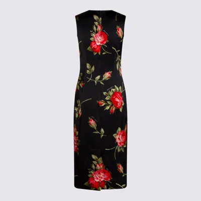 Dolce & Gabbana Women Black Dress With All-over Floral Print In Silk Woman In Multi