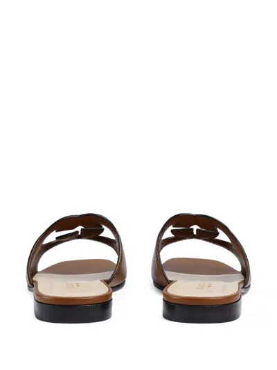 Gucci Interlocking G Cutout Leather Sandal In Brown