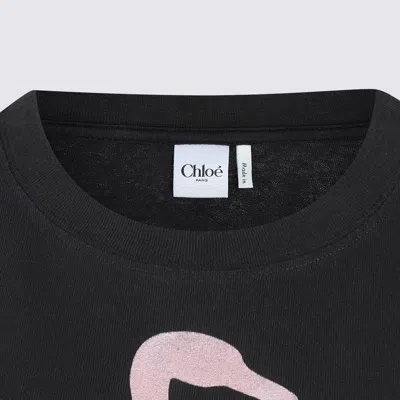 Chloé Women Black Crewneck T-shirt With Maxi Logo Print On The Front In Cotton Woman