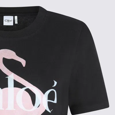 Chloé Women Black Crewneck T-shirt With Maxi Logo Print On The Front In Cotton Woman