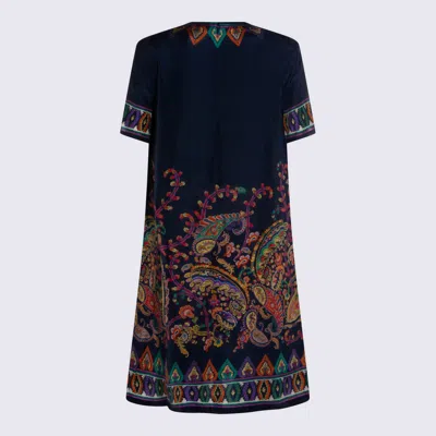 Etro Women Blue Paisley-print Habotai Silk Tunic Short Dress In Multi