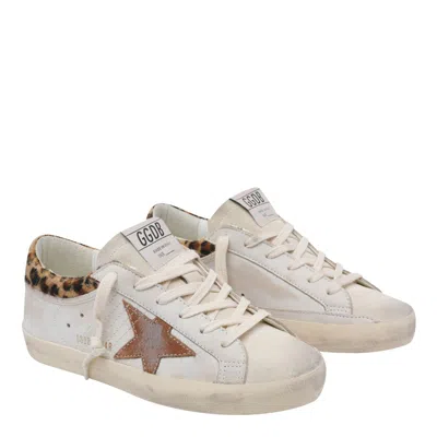 Golden Goose Super Star Leather Upper Horsy Leo Printed Collar Suede Star Sneakers White In Neutral