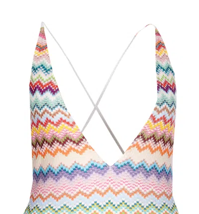 Missoni Multicolor One-piece Swimsuit With V-neck And All-over Zig-zag Motif In Stretch Viscose Blend Woman