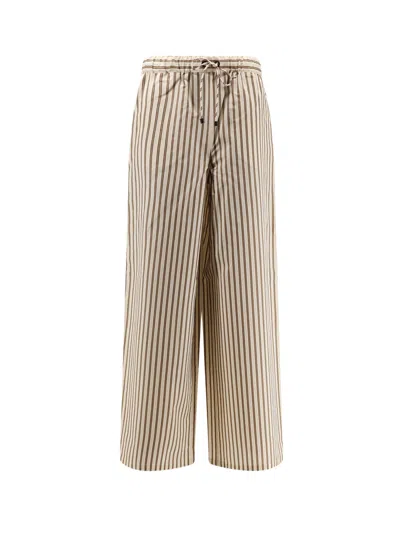 Max Mara Wide-fit Striped Cotton And Silk Canvas Trousers In Brown