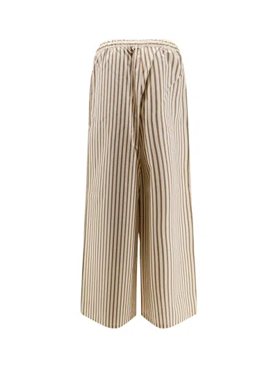 Max Mara Wide-fit Striped Cotton And Silk Canvas Trousers In Brown