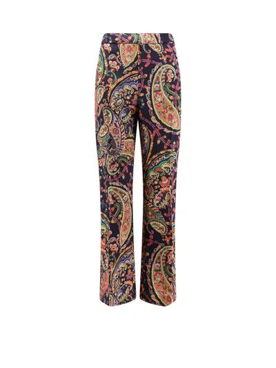 Etro Womens Bootcut Trousers Paisley Pattern In Blue