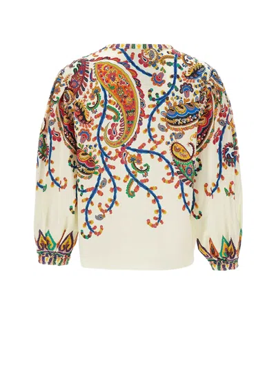 Etro Cotton Blouse With Placed Floral Paisley Print In Brown