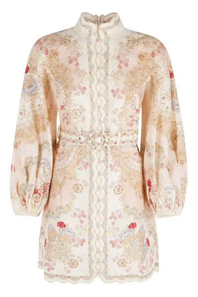 Zimmermann Daylight Multicolor Midi Dress With Long Puffed Sleeves And All-over Floral Print In Linen Woman In Yellow