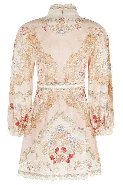 Zimmermann Daylight Multicolor Midi Dress With Long Puffed Sleeves And All-over Floral Print In Linen Woman In Yellow