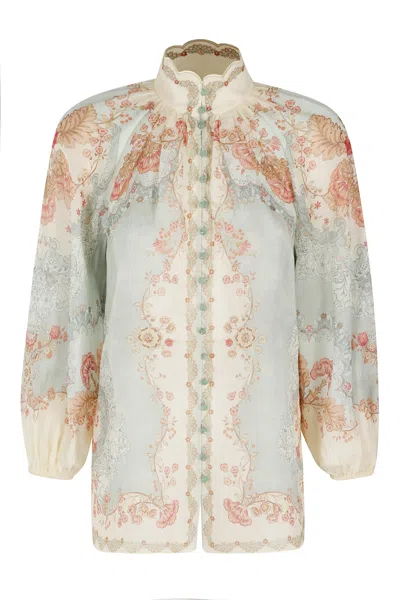 Zimmermann Womens Wallpaper Floral Mint Daylight Balloon-sleeves Woven Blouse Xs In Multi