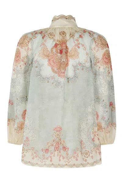Zimmermann Womens Wallpaper Floral Mint Daylight Balloon-sleeves Woven Blouse Xs In Multi
