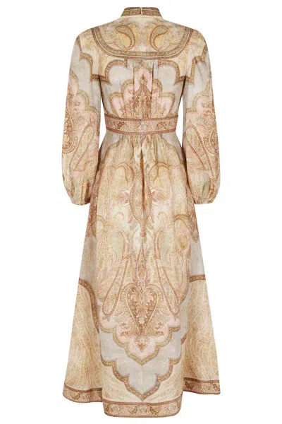 Zimmermann Wanderlust Multicolor Long Dress With V Neck And All-over Paisley Motif In Linen Woman