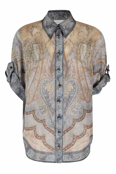 Zimmermann Wanderlust Multicolor Shirt With Classic Collar And All-over Print In Silk Woman
